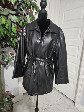 Limited Too Black Faux Leather Belted Jacket